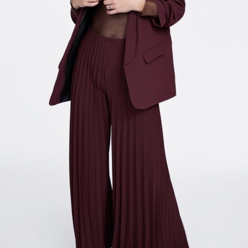 ZARA BURGUNDY PLEATED WIDE LEG L NWT